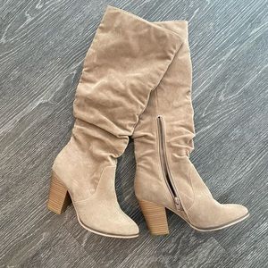 Tan Velvet Scrunched Knee High Boots-Size 7; *BRAND NEW, NEVER WORN*